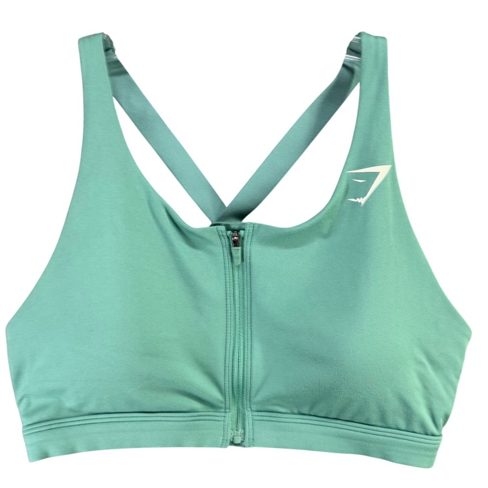 Gymshark Training Sports‎ Bra Womens M Mint Green Racerback Zip Front Gym Yoga
